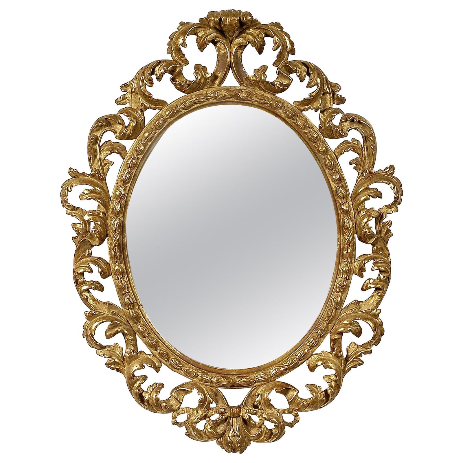 Neoclassical Baroque Leaf Gold Foil Hand Carved Wooden Mirror, 1970