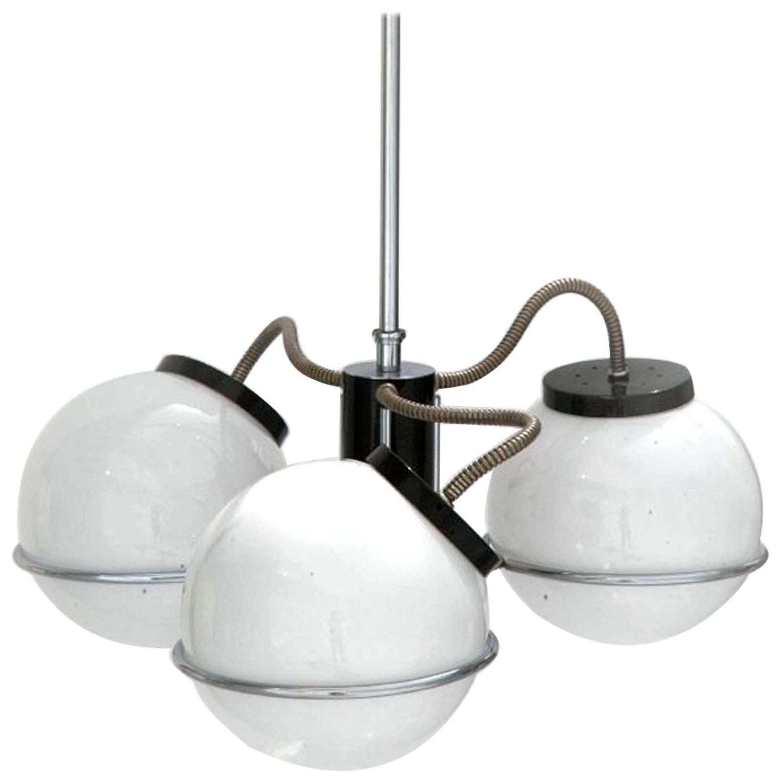 Gino Sarfatti Midcentury Chromed Steel Glass Suspension Lamp, Italy, 1970