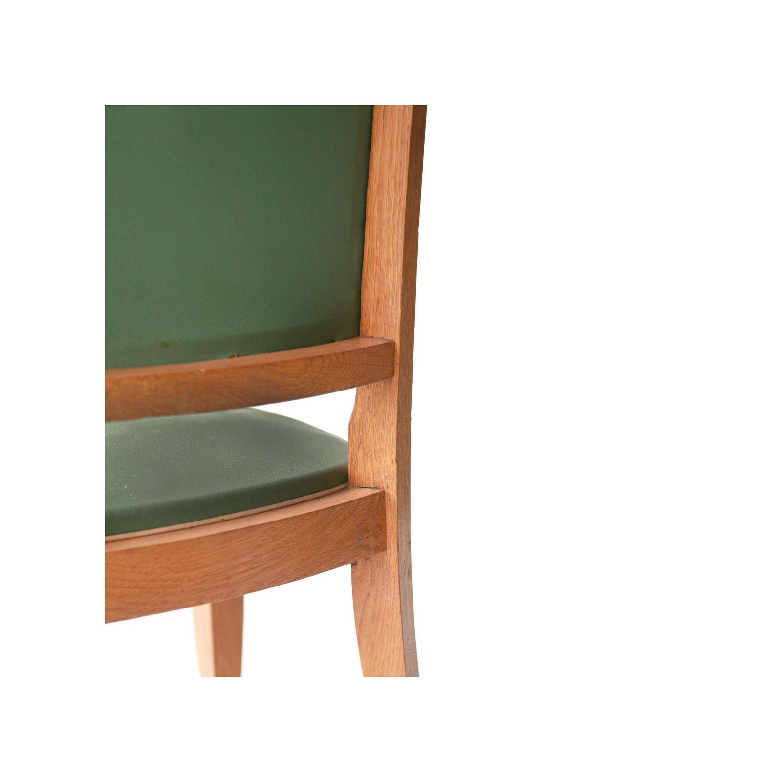 Art Deco Interwar Green Leatherette Wood Set Of Six French Chairs, France, 1940 photo for sale