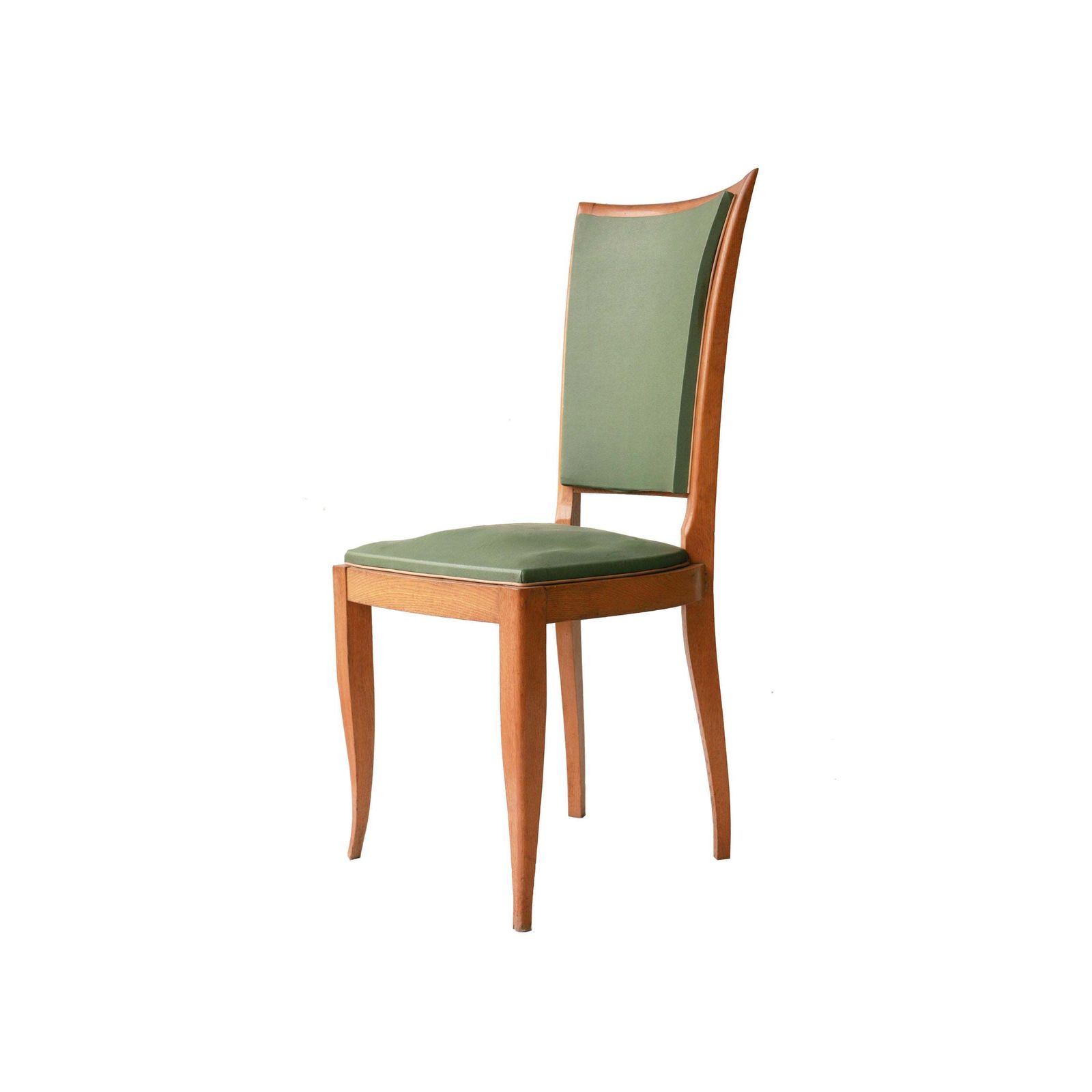 Art Deco Interwar Green Leatherette Wood Set Of Six French Chairs, France, 1940 photo vintage