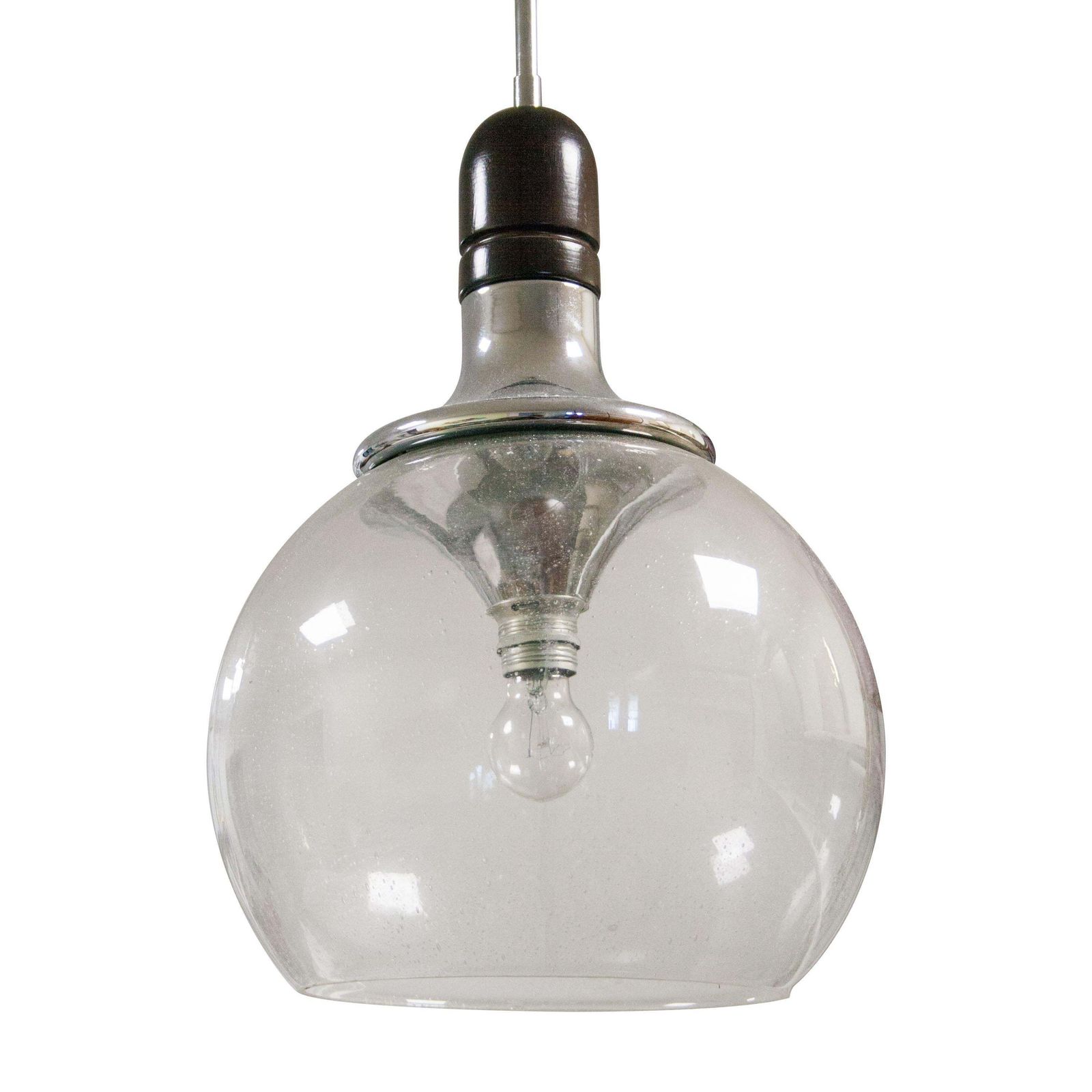 Luigi Caccia's Boccia Chromed Wood Glass Ceiling Lamp, Italy, 1969 photo furniture