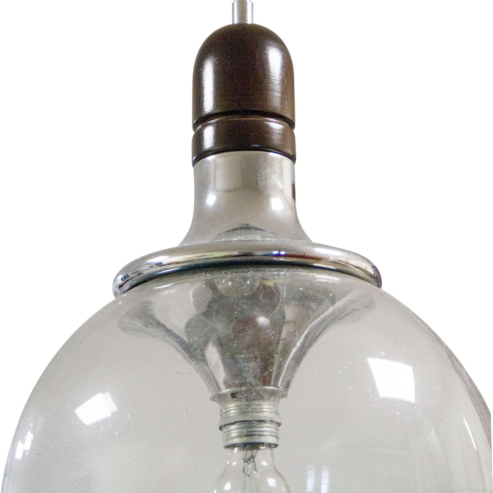 Luigi Caccia's Boccia Chromed Wood Glass Ceiling Lamp, Italy, 1969 photo for sale