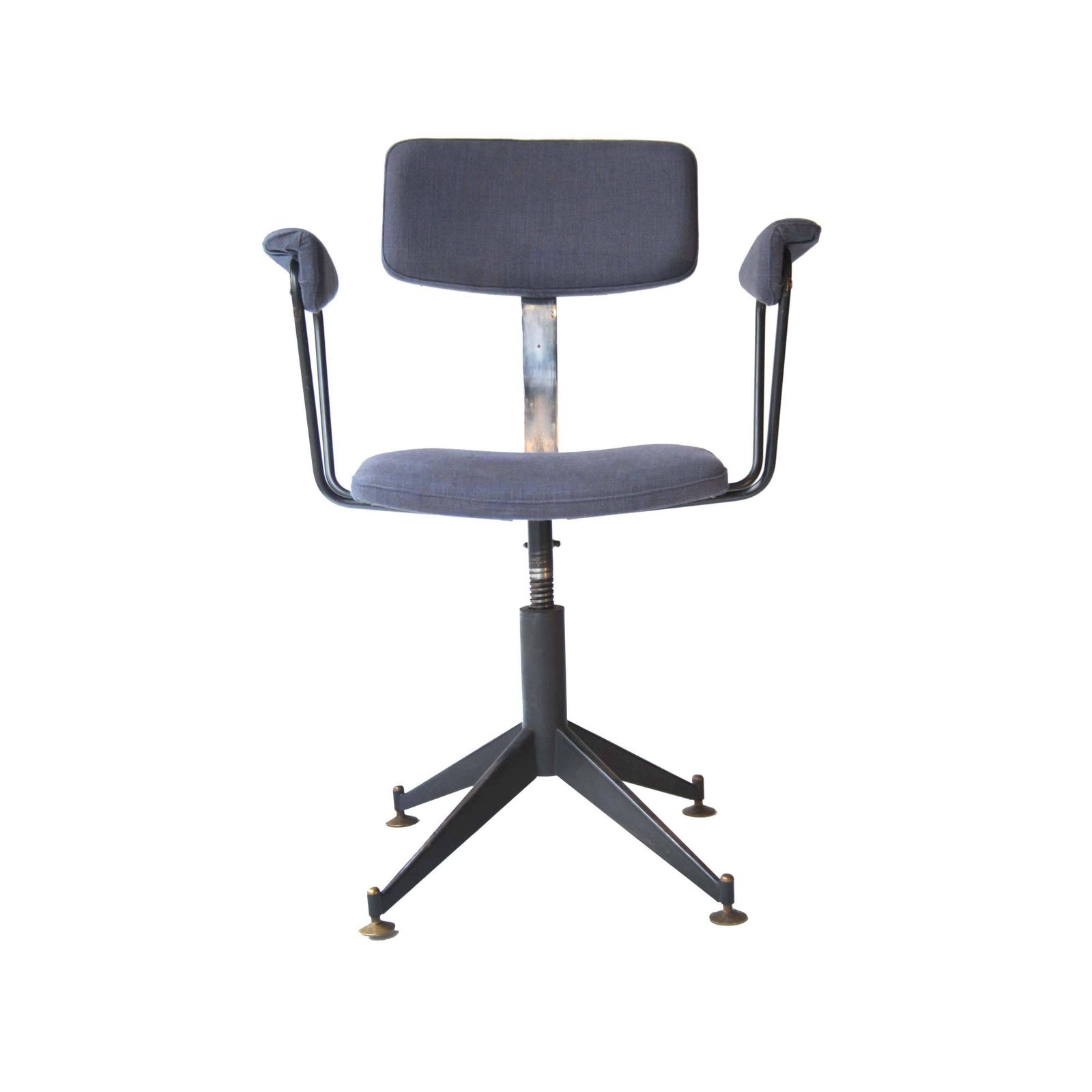 Mid Century Modern Grey Black Metal Brass German Rotating Armchair photo for sale
