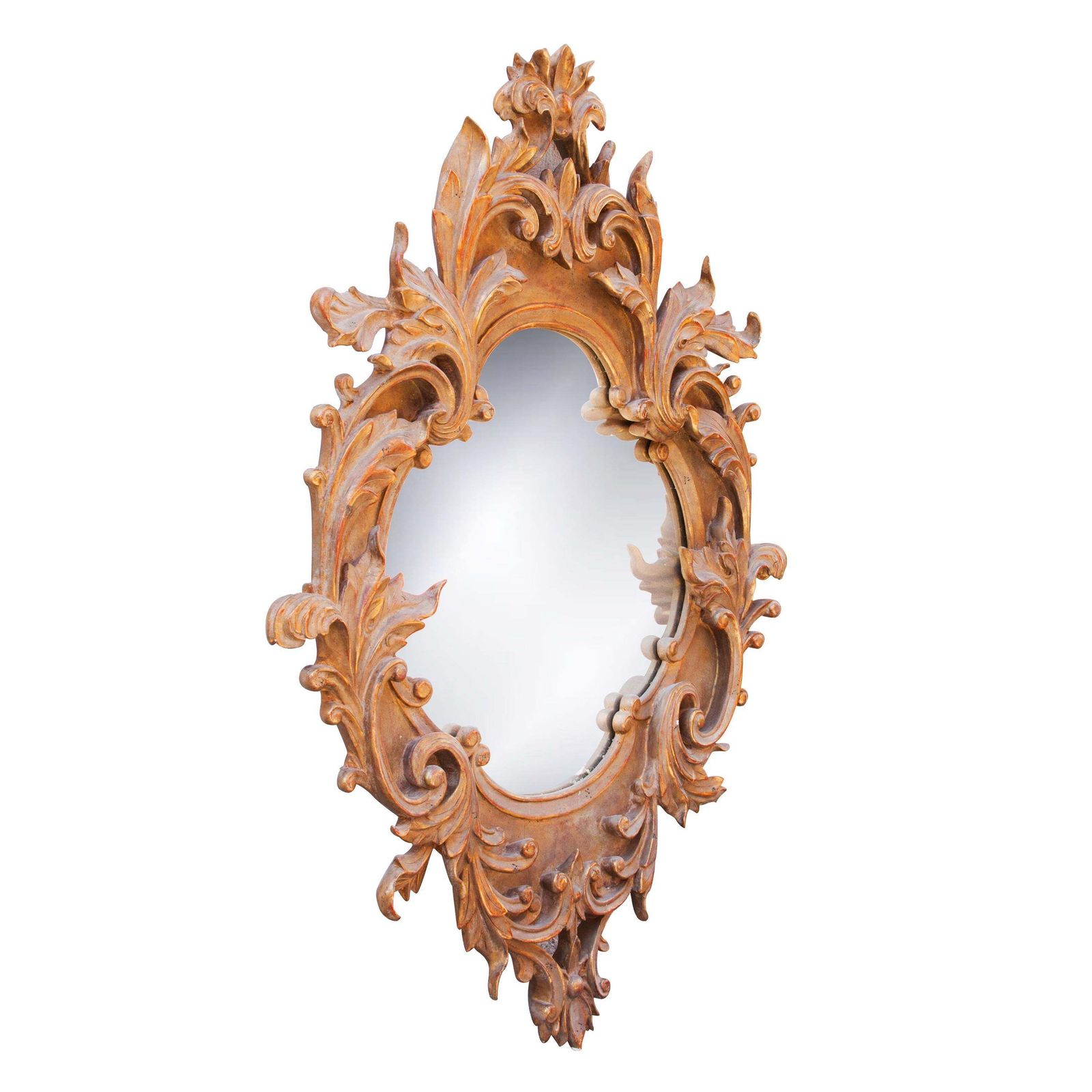 Neoclassical Baroque Acanthus Leaf Gold Foil Hand Carved Wooden Mirror photo furniture