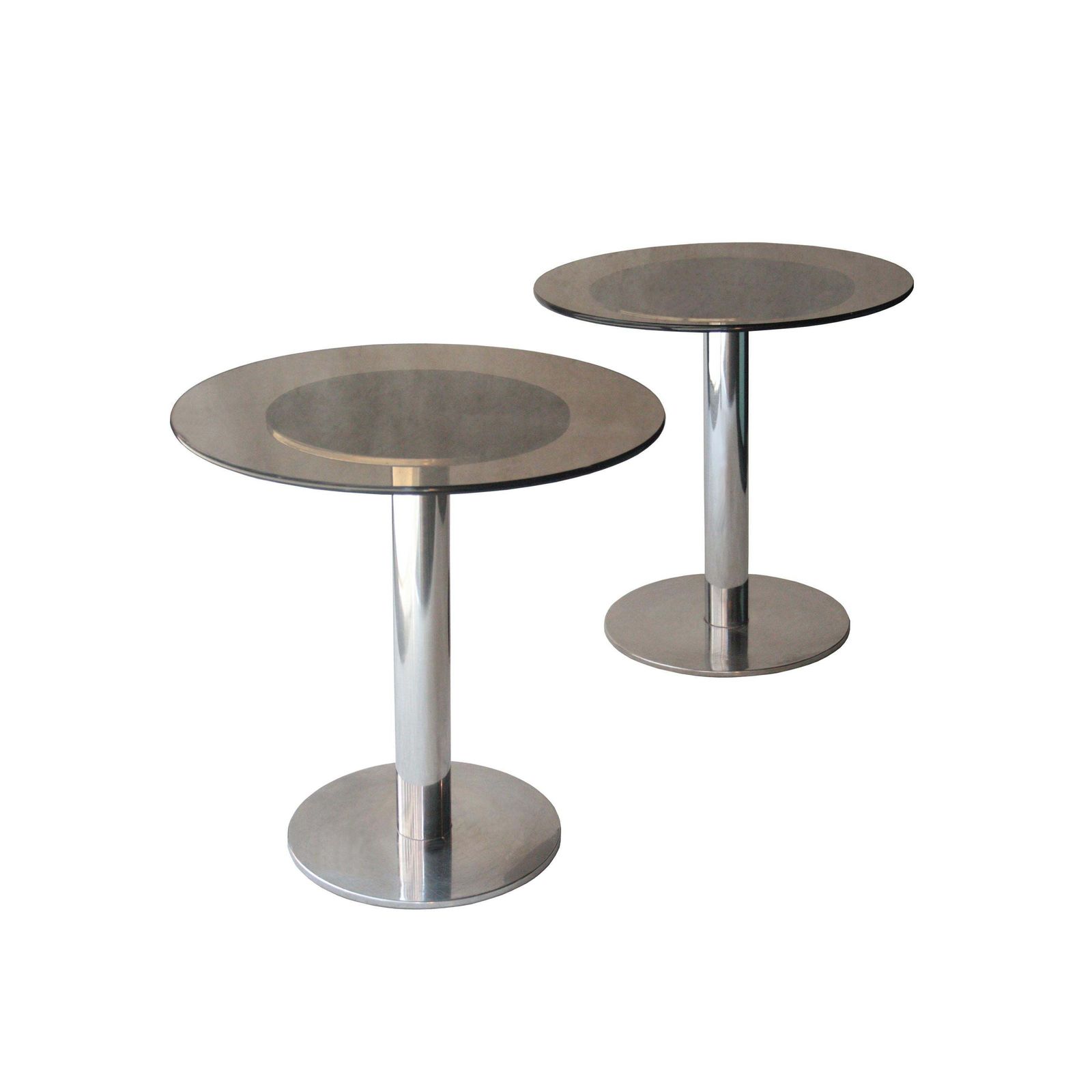 Mid Century Modern Metal Smoked Glass Pair Of Bovine Auxiliary Tables Italy 1970 photo furniture