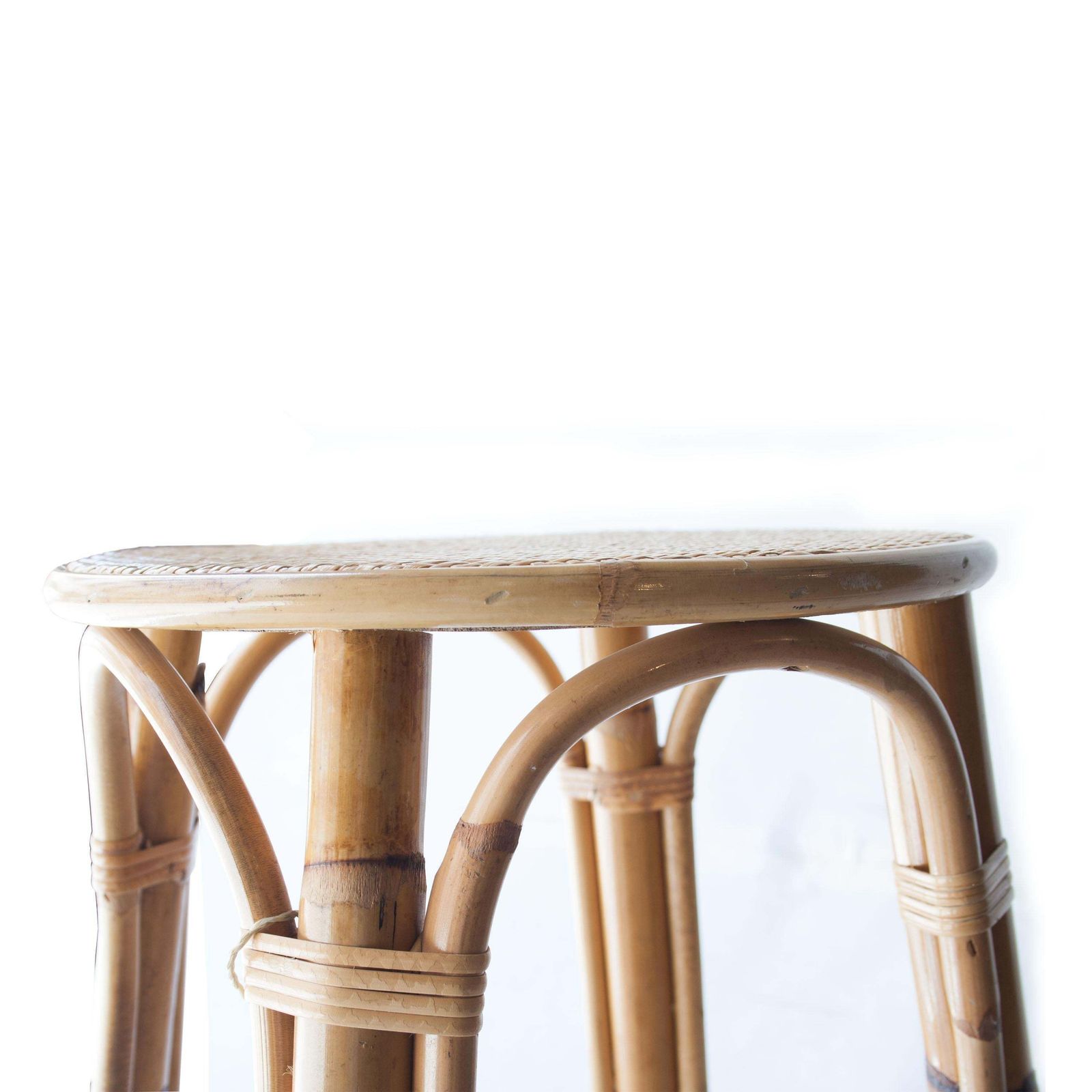 Mid Century Modern Bamboo Natural Fiber Stool, France, 1970 photo 243.0