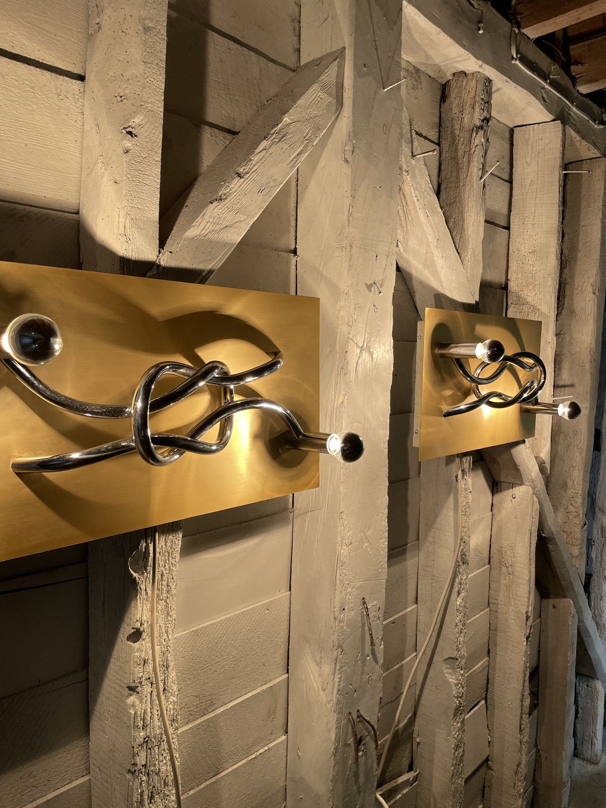 Lighting A Pair Of 1970s Italian 'Reef Knot' Wall Light Panels / Sconces Designed By Giacomo Benevelli For Missaglia photo