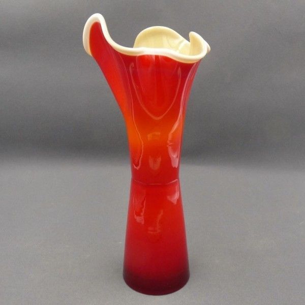 Home Decor Red & White Murano Glass Vase. Italy 1950   1959 photo