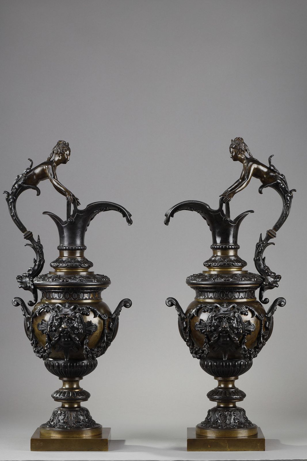 Pair Of Decorative Bronze Ewers In The Renaissance Style