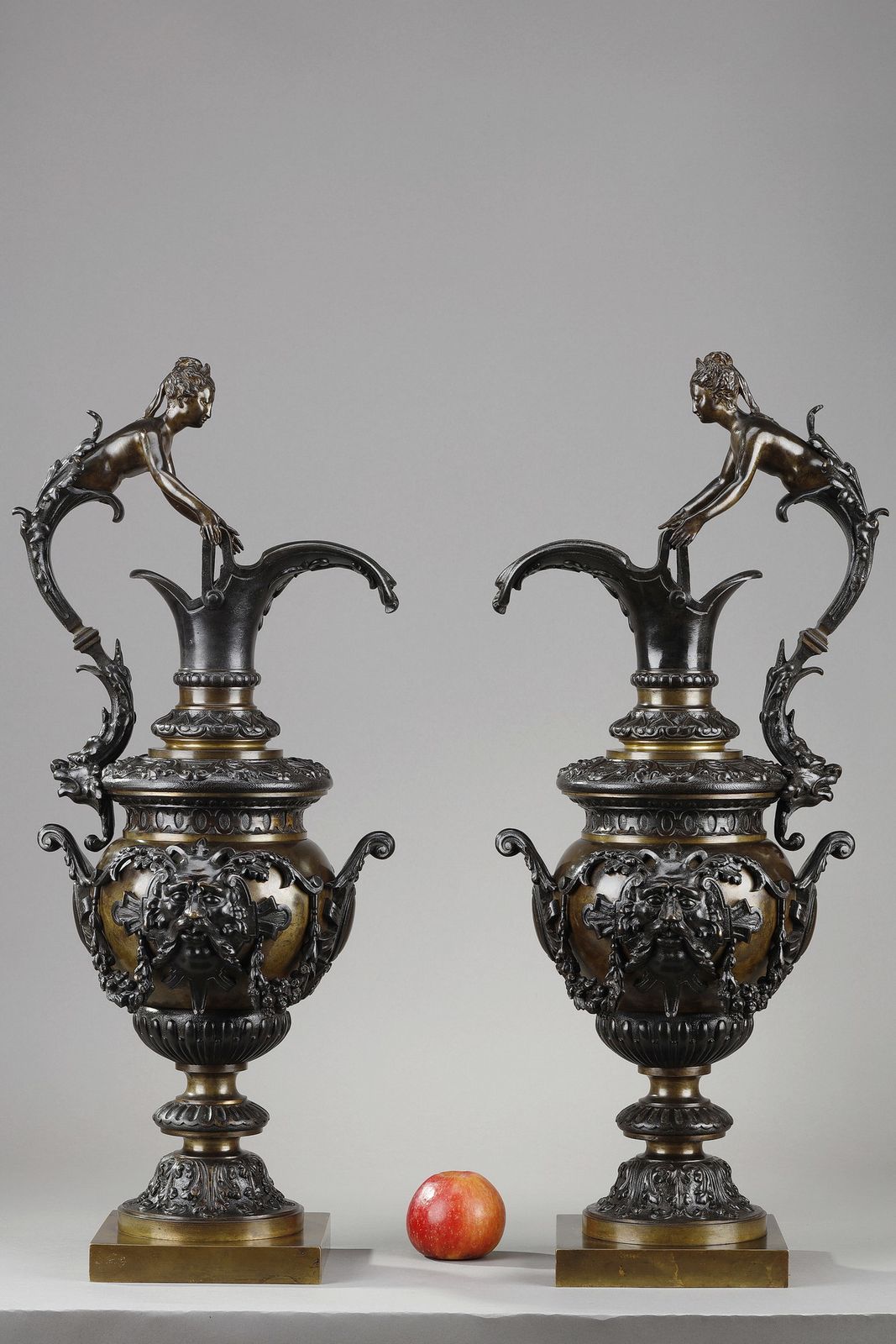 Pair Of Decorative Bronze Ewers In The Renaissance Style photo for sale