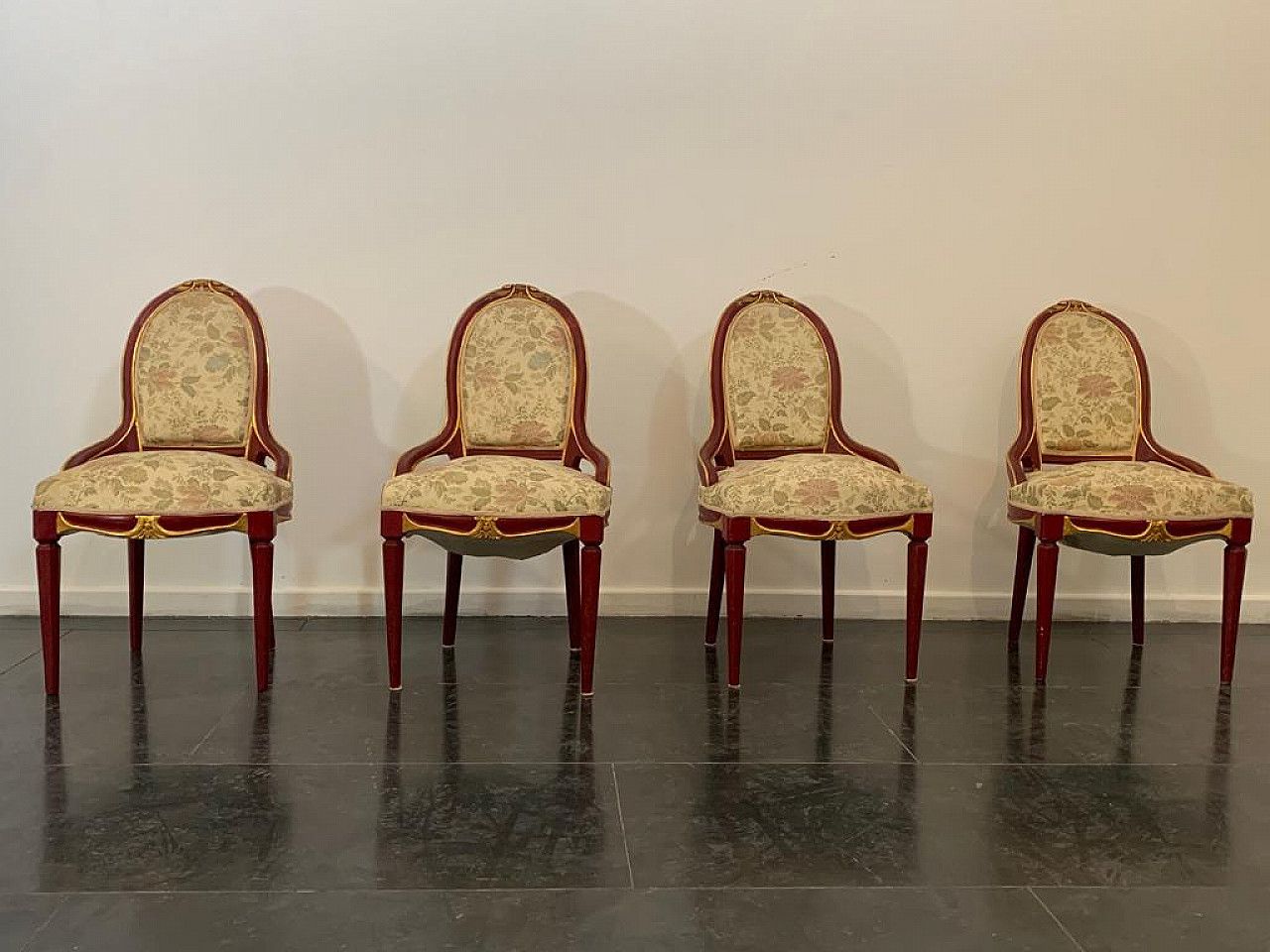 photo vinterior 4 Lacquered Art Deco Tea Chairs With Gold Leaf Details, 1930s
