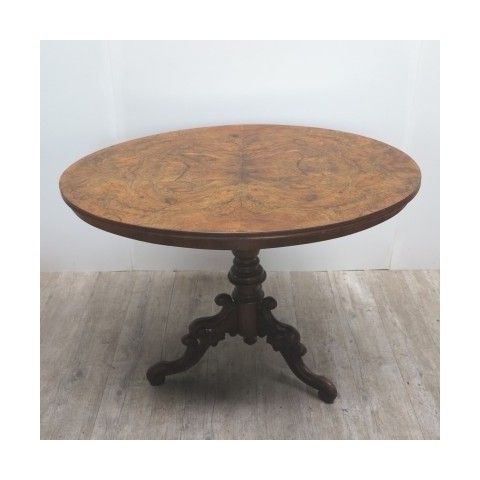 Antique Table With Carved Base And A Burl Veneer 1850   1880 photo furniture