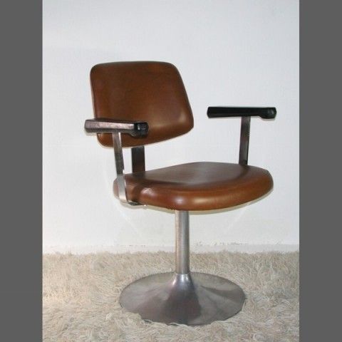 Barber Chair Faux Leather With Aluminum Base. 1950   1955 photo 347.0