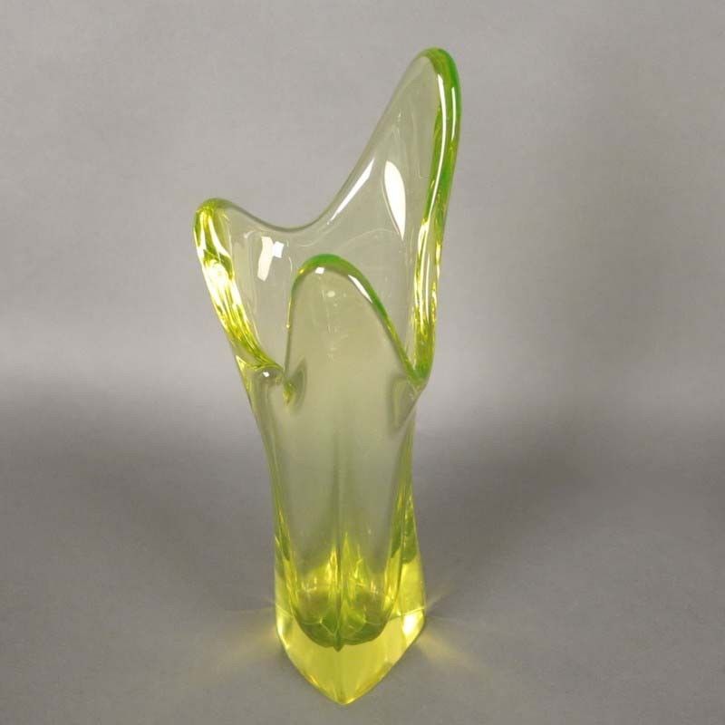 Yellow Green French Glass Vase From Vallerysthal. 1950 1959 photo for sale