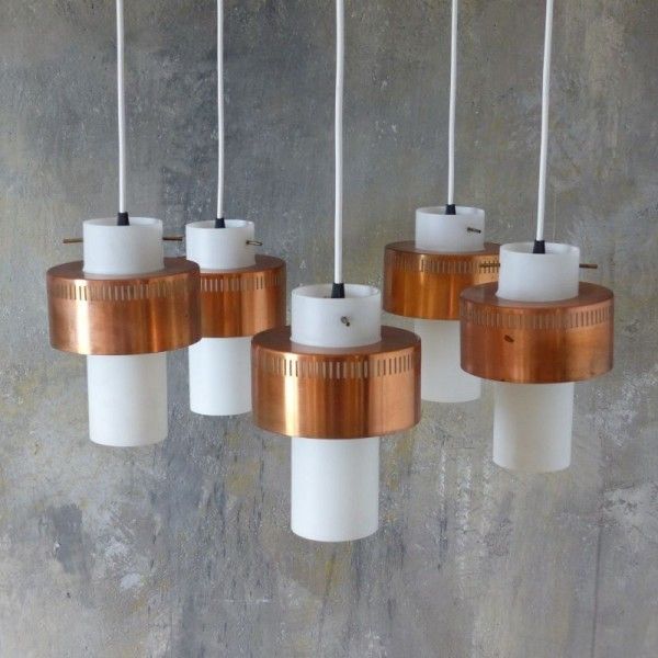 Scandinavian Ceiling Lamp Made Of Copper And Opal Glass. 1950   1960