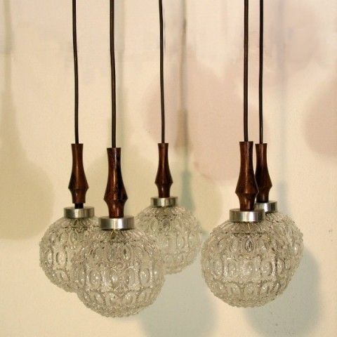Vintage. Ceiling Lamp With Five Glass Globes. 1960   1965. photo Lighting