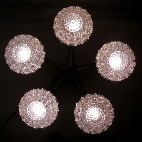 photo vintage Vintage. Ceiling Lamp With Five Glass Globes. 1960   1965.