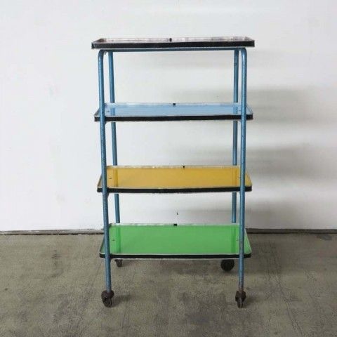 photo vintage Industrial Shelf With Wheels And Shelves 1950 1959