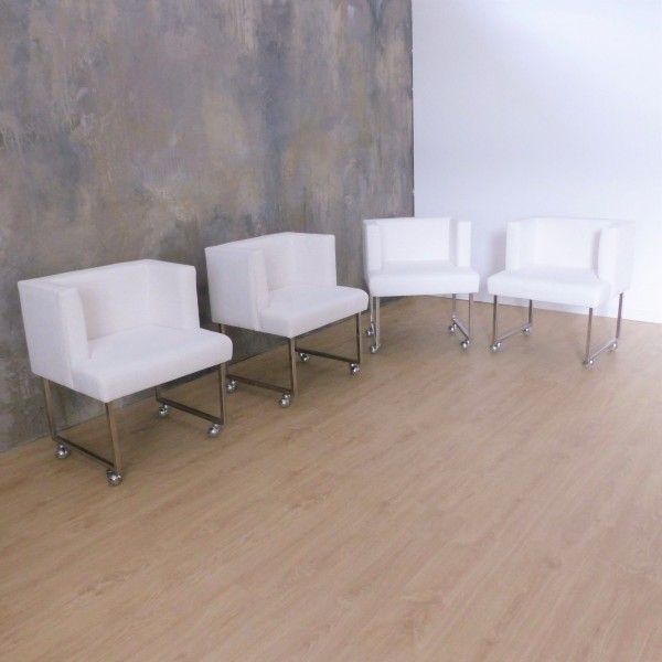 Four Vintage Upholstered Chairs With Chrome Feets. 1960   1969