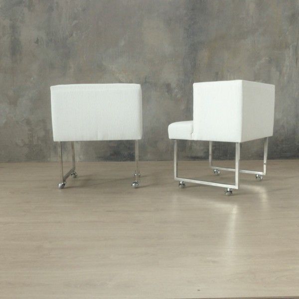 Furniture Four Vintage Upholstered Chairs With Chrome Feets. 1960   1969 photo