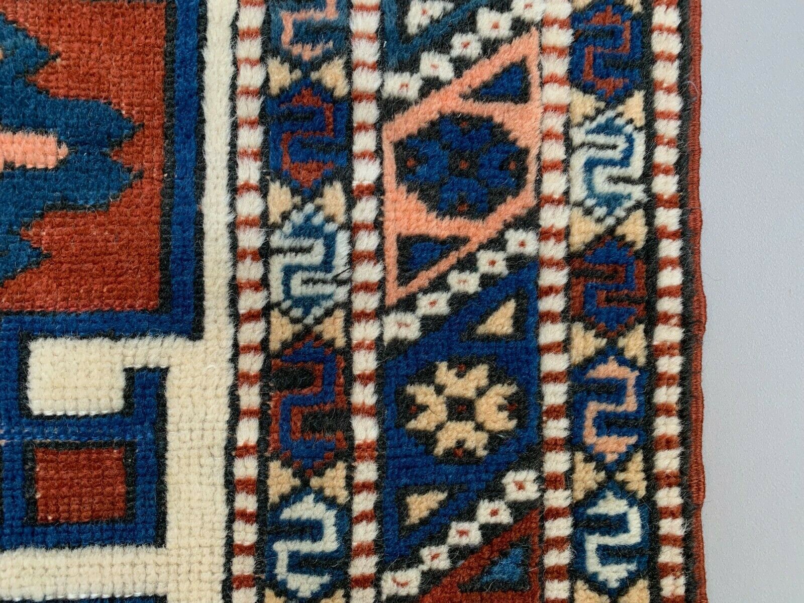 Vintage Turkish Kazak Rug Oriental 160x94 Cm Tribal Small Carpet, Red And Blue photo vintage