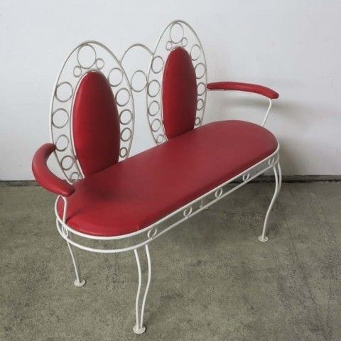 Garden Furniture Vintage Bench With Two Metal Chairs. photo