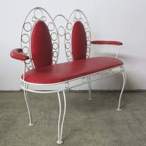 652.0 Vintage Bench With Two Metal Chairs. photo