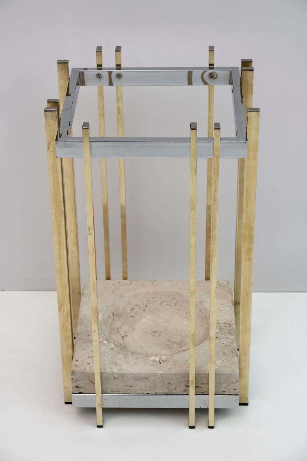Mid Century Modern Italian Travertine, Chrome And Brass Umbrella Stands, 70s photo furniture