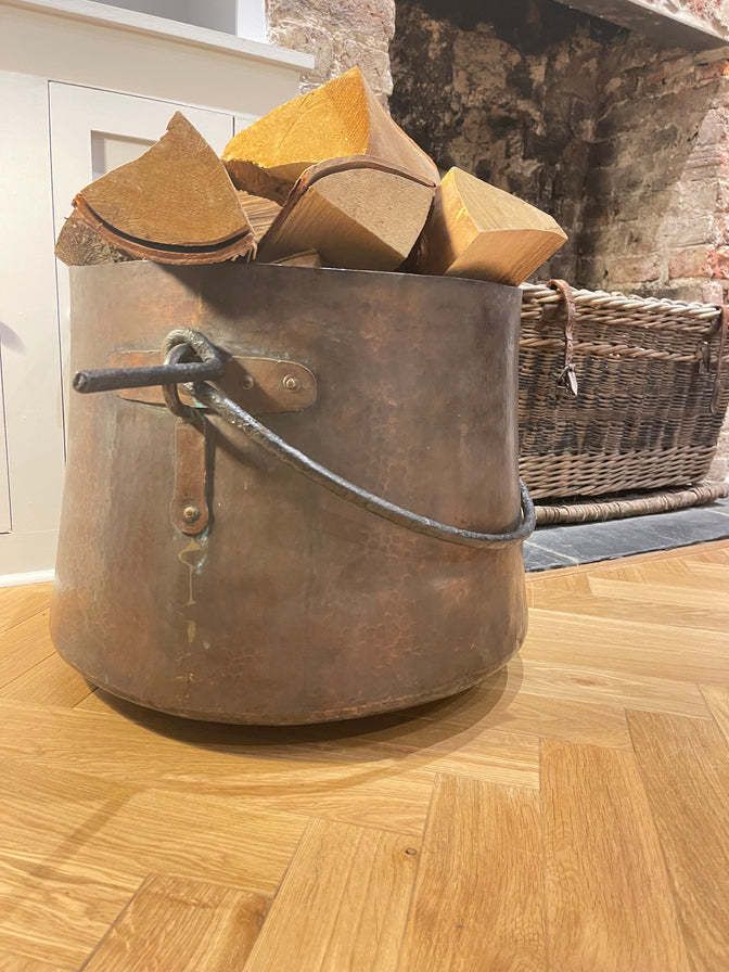 A Beautiful Large Antique Copper Georgian Elephants Foot Cauldron Fire Log Basket Circa 1730