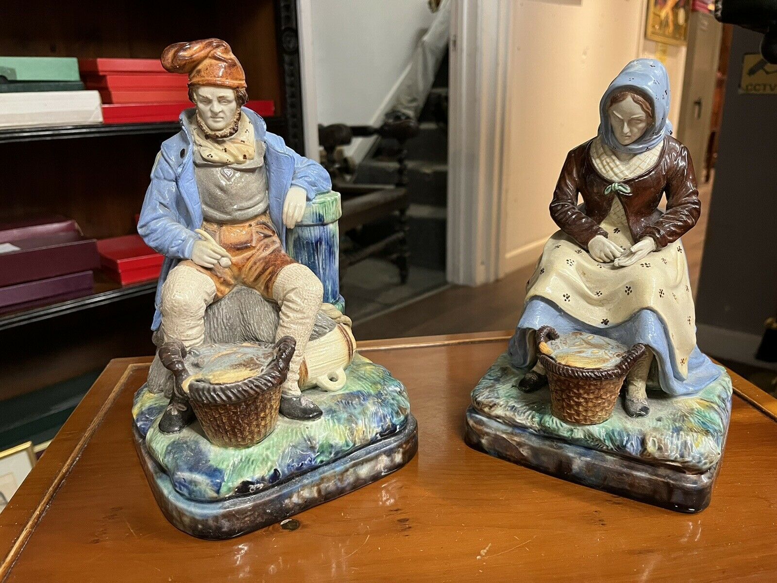 Majolica Fisherman And His Wife, Very Good Quality. Large In Size. photo 295.0