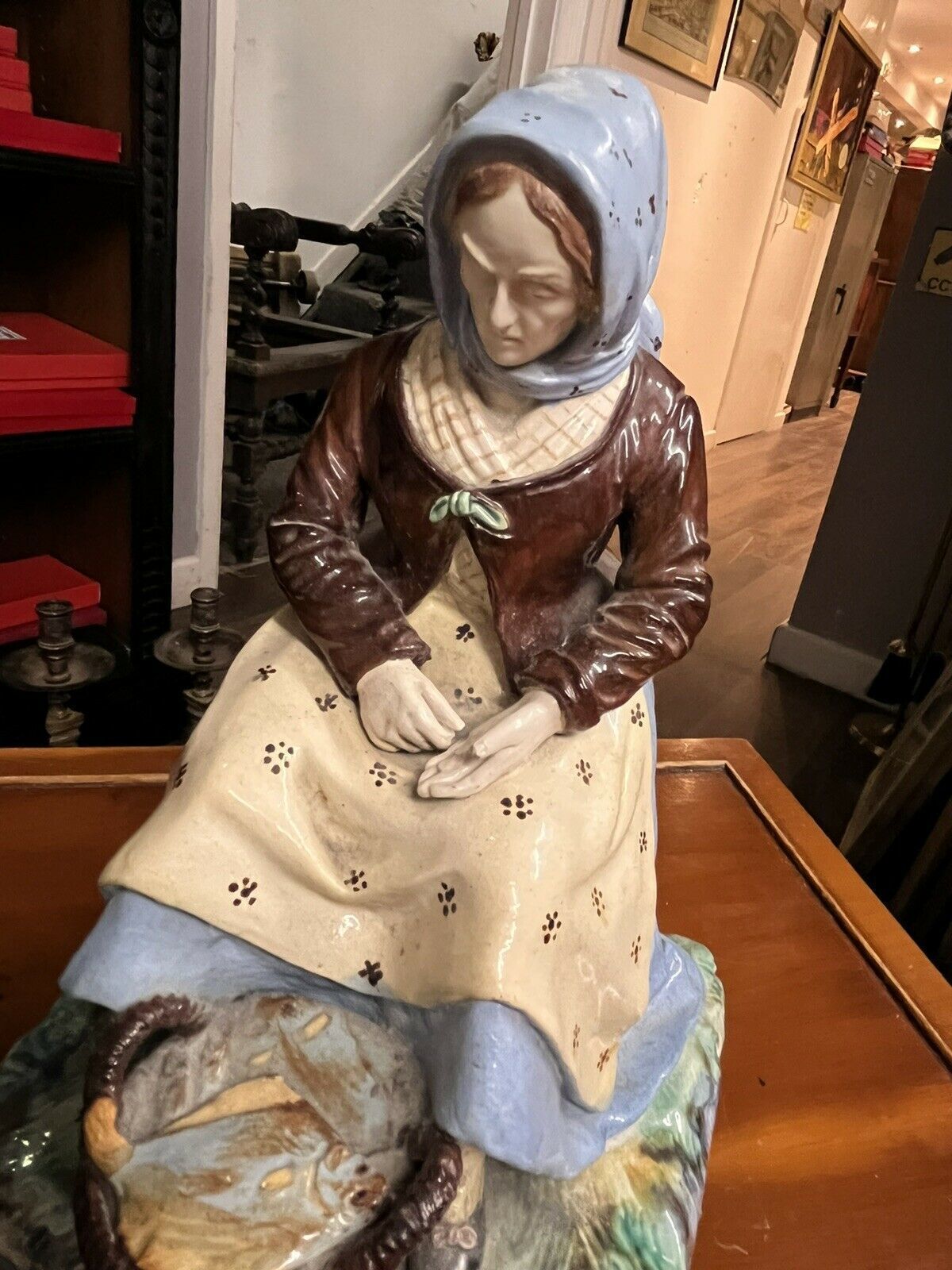 photo furniture Majolica Fisherman And His Wife, Very Good Quality. Large In Size.