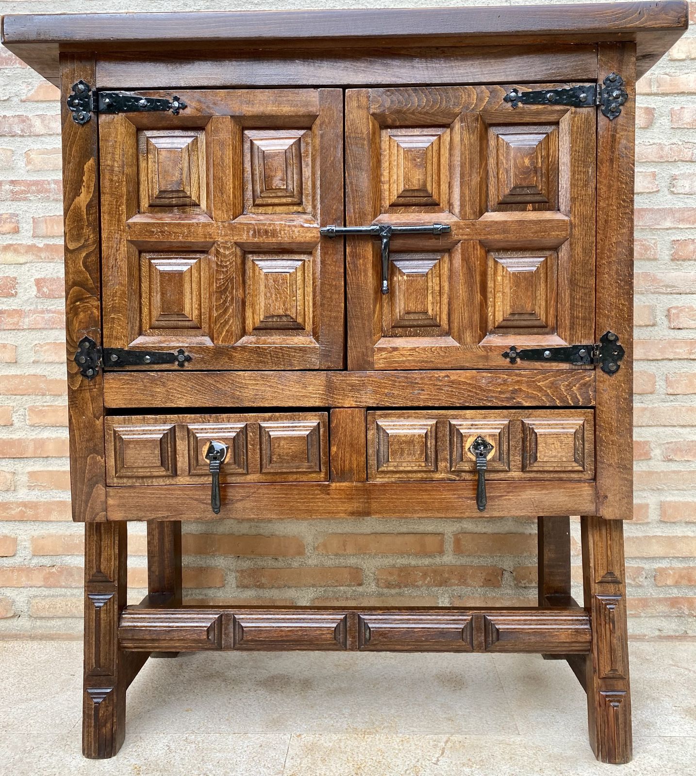 19th Catalan Spanish Baroque Carved Walnut Tuscan Two Drawers Chest Of Drawers photo buy