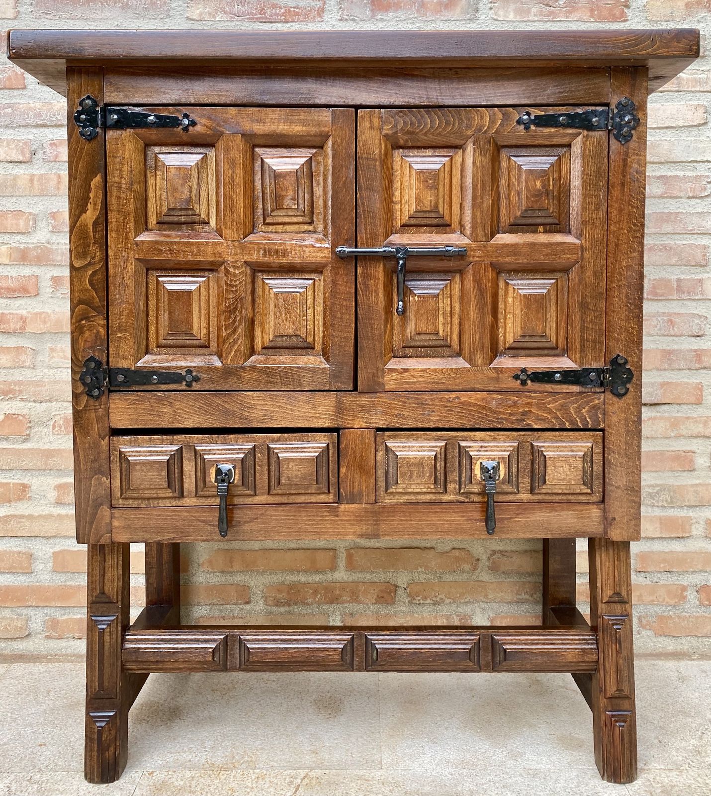 19th Catalan Spanish Baroque Carved Walnut Tuscan Two Drawers Chest Of Drawers