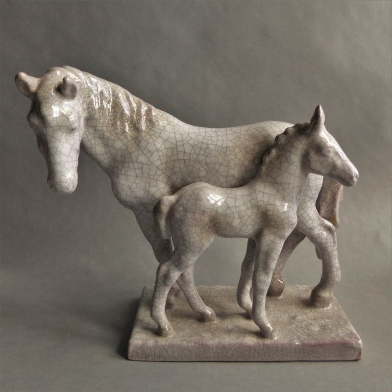 Ceramic Horse Group By A. Wagner For The Karlsruher Majolika. 1963 photo Art