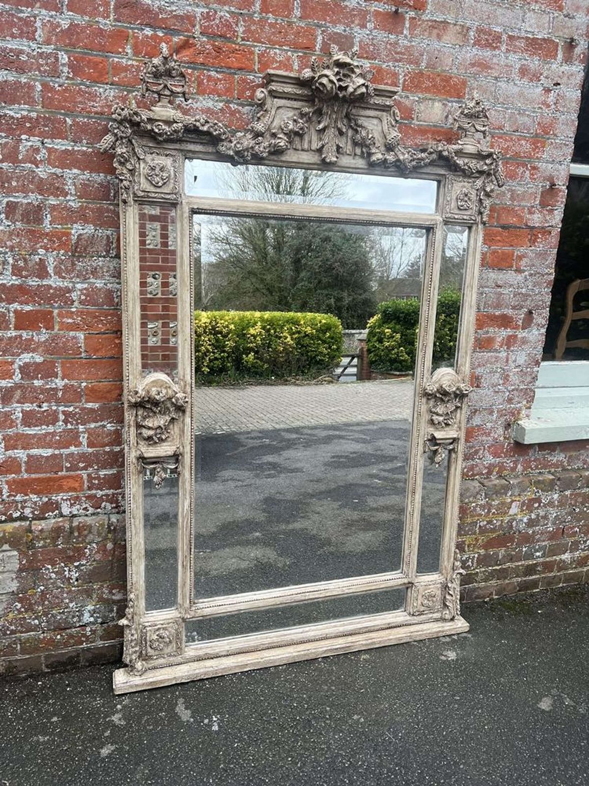 An Exceptional Large Early 20th Century French Painted Cushion Mirror.
