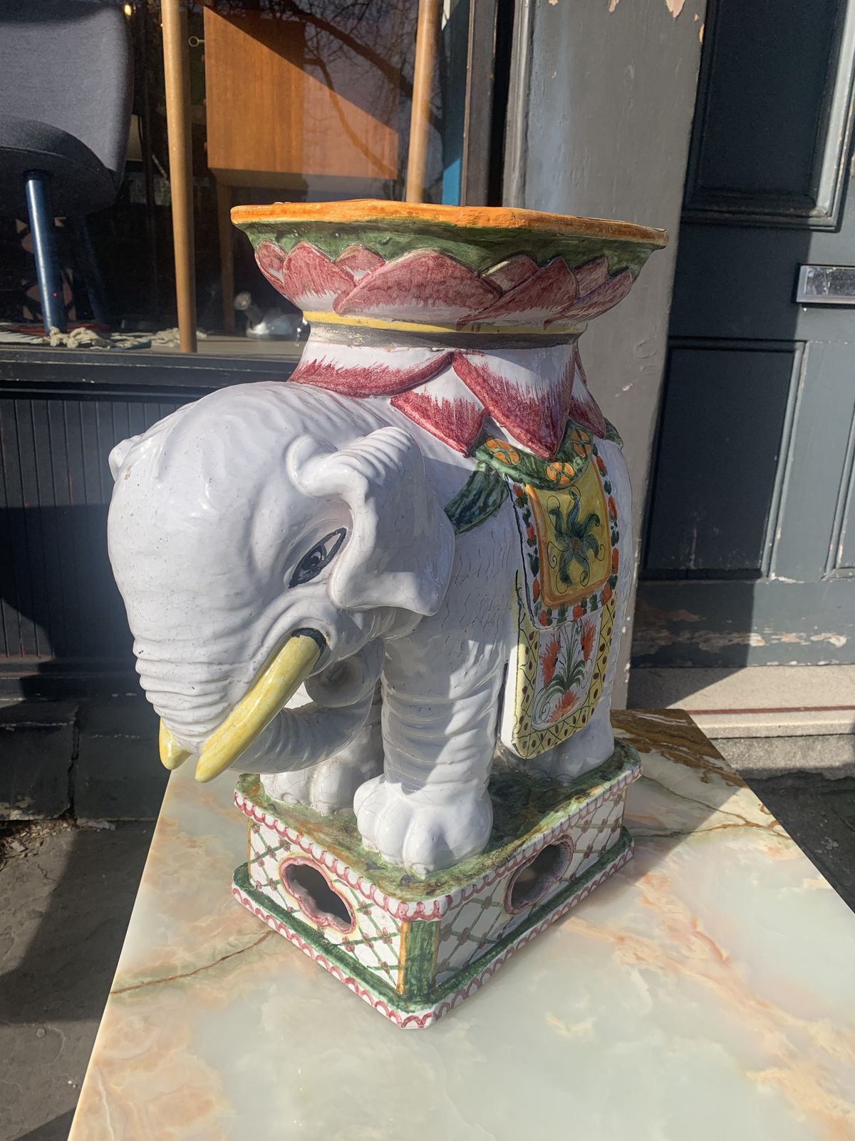 Majolica Elephant Footstool Or Plant Holder photo for sale