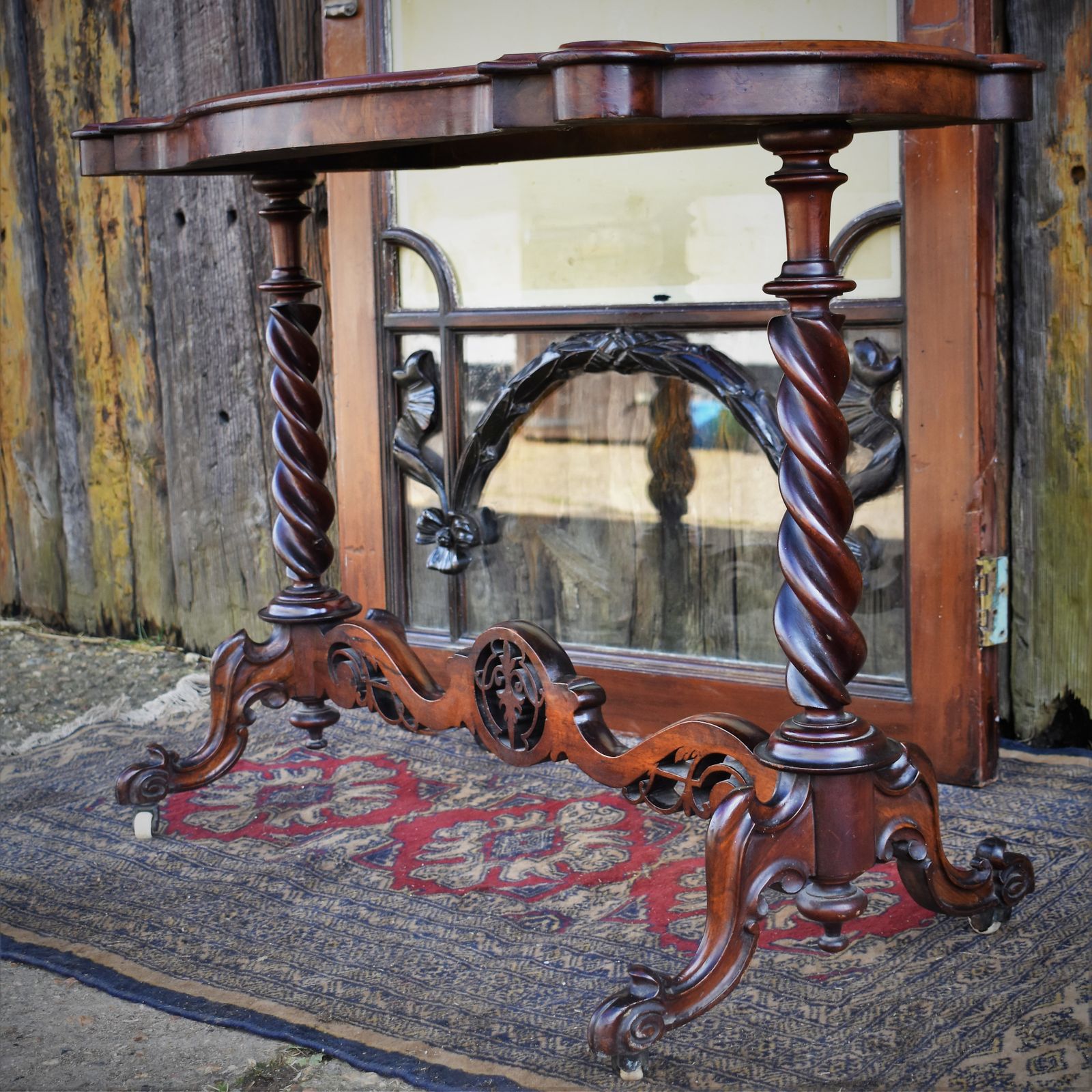 Antique Victorian Walnut Barley Twist Stretcher Lamp Table Side Sofa Console photo for sale