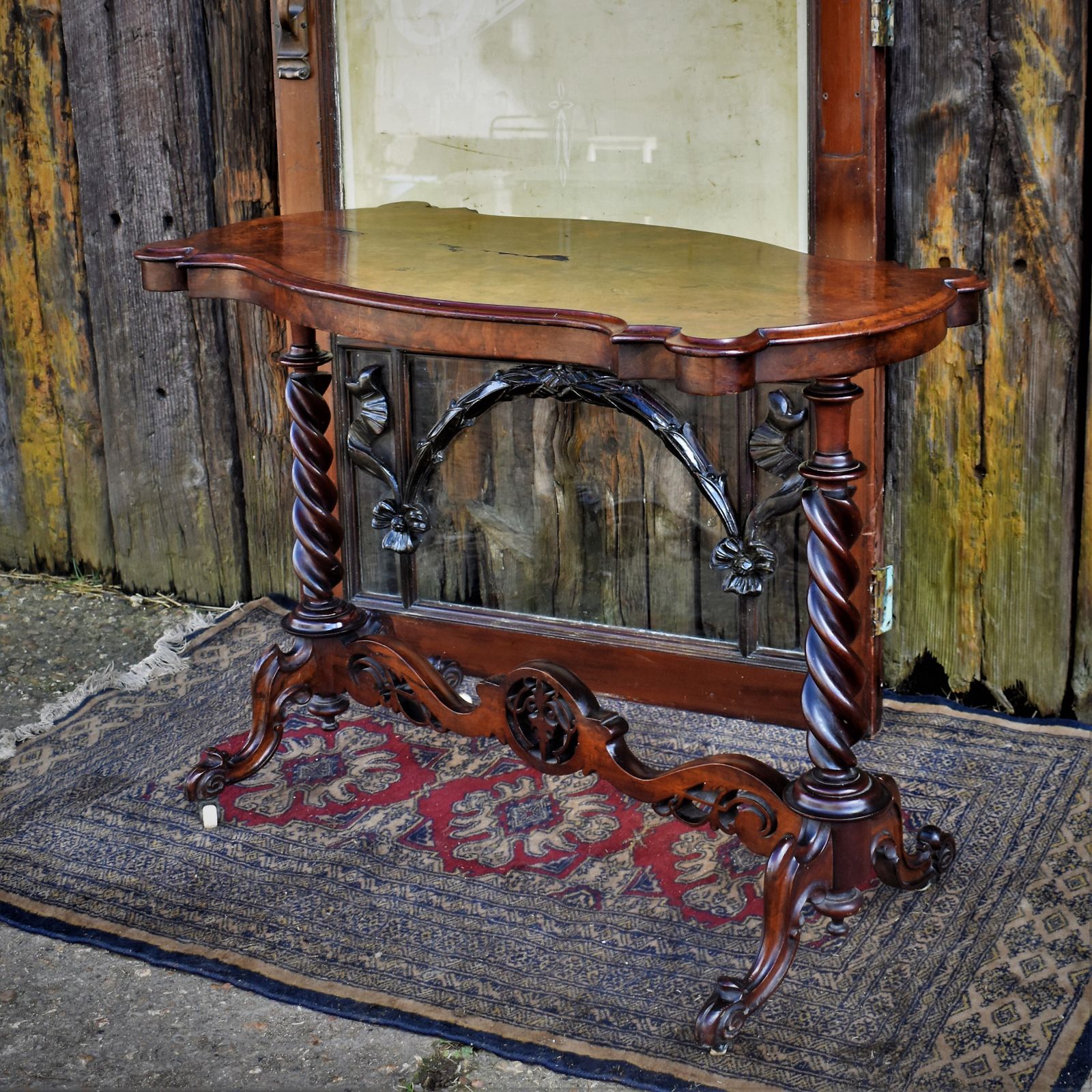 Antique Victorian Walnut Barley Twist Stretcher Lamp Table Side Sofa Console photo buy