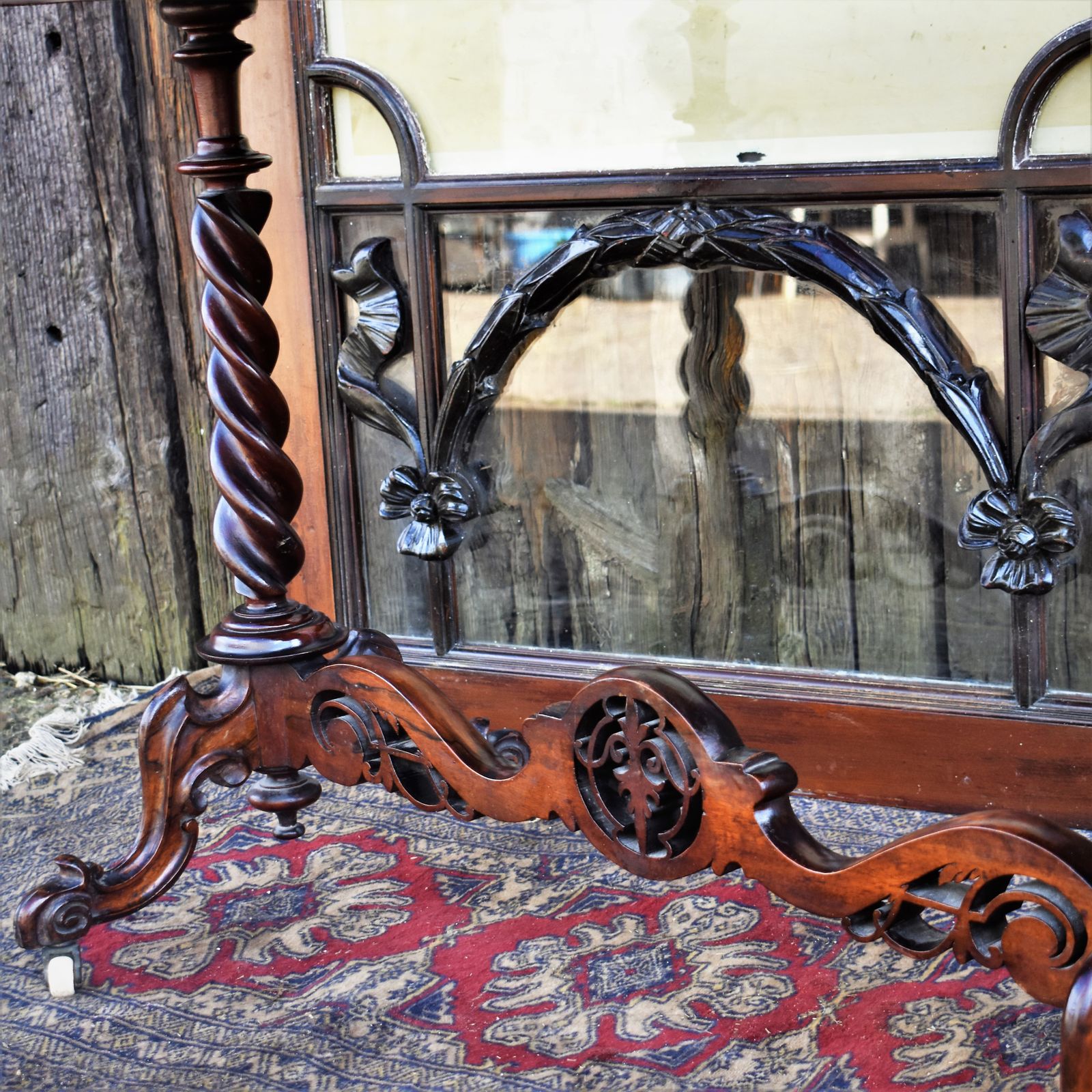 photo for sale Antique Victorian Walnut Barley Twist Stretcher Lamp Table Side Sofa Console