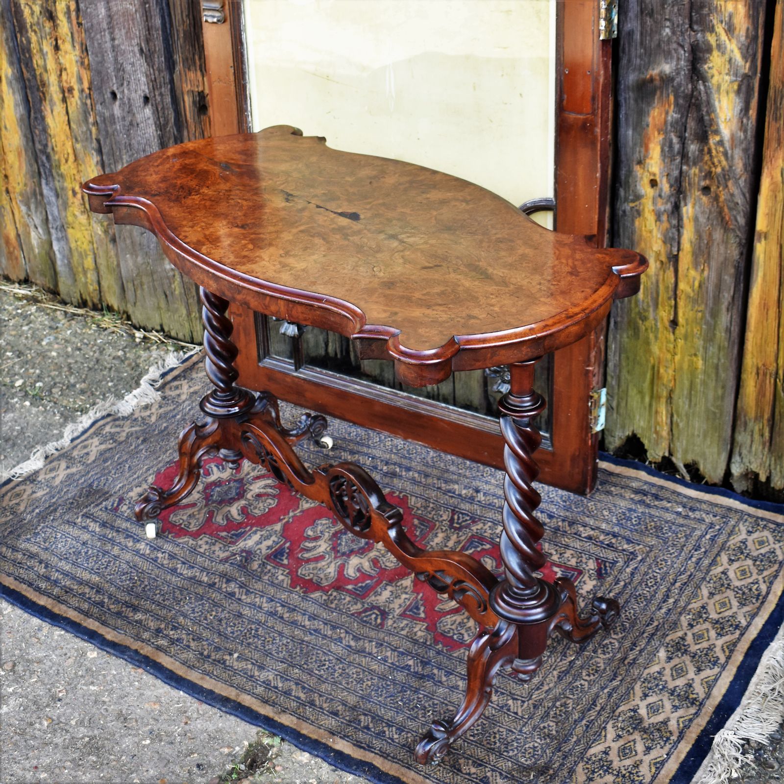 Furniture Antique Victorian Walnut Barley Twist Stretcher Lamp Table Side Sofa Console photo