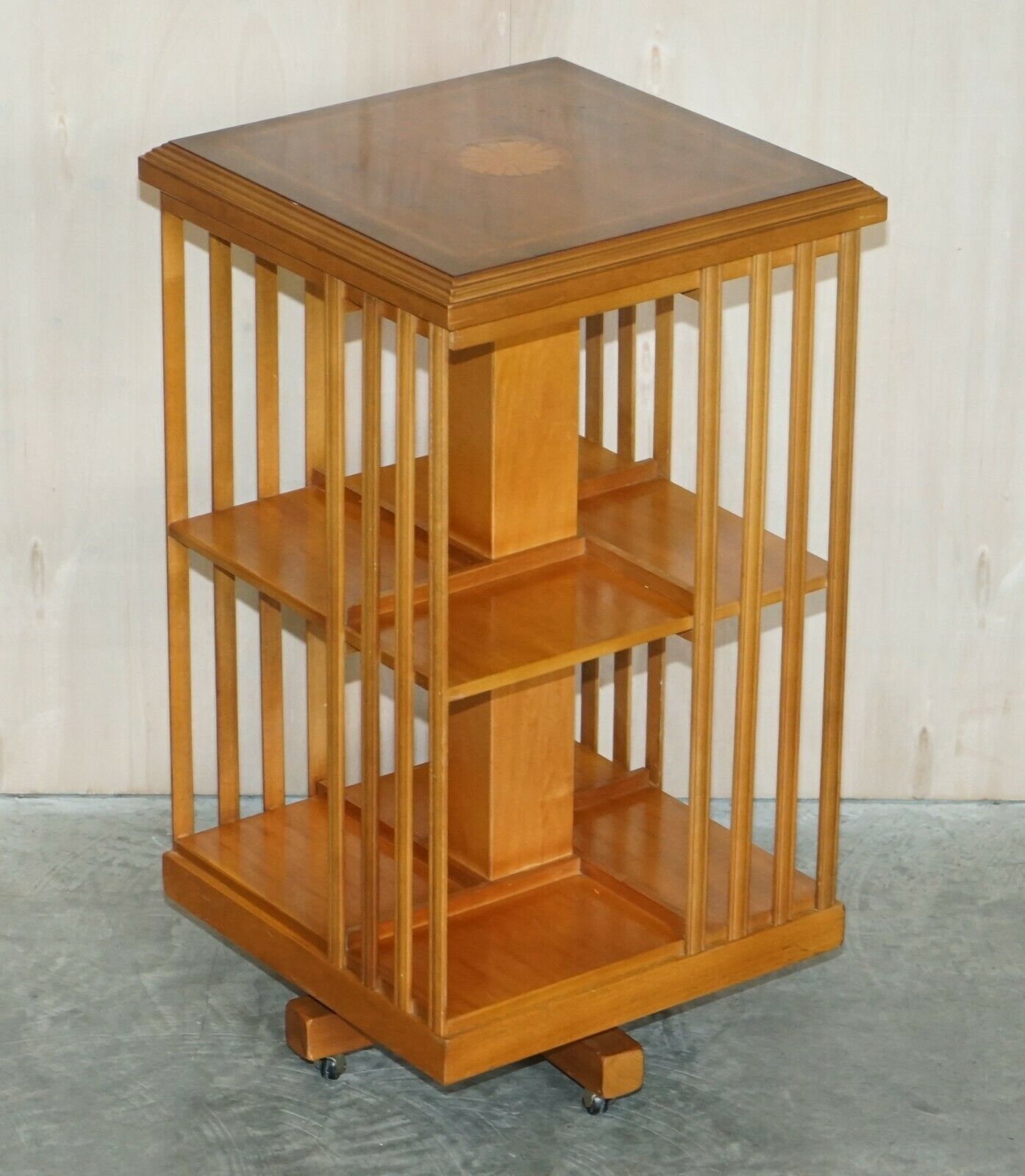 Lovely Sheraton Revival Burr Yew & Satinwood Revolving Bookcase Side End Table photo furniture