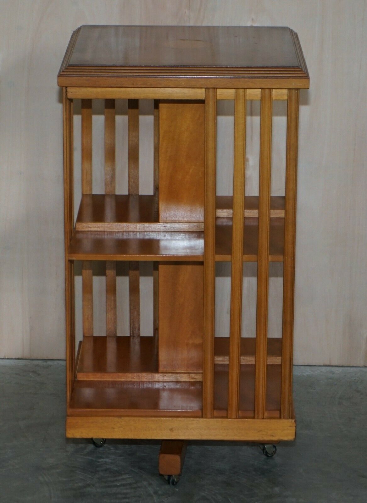 Lovely Sheraton Revival Burr Yew & Satinwood Revolving Bookcase Side End Table photo for sale