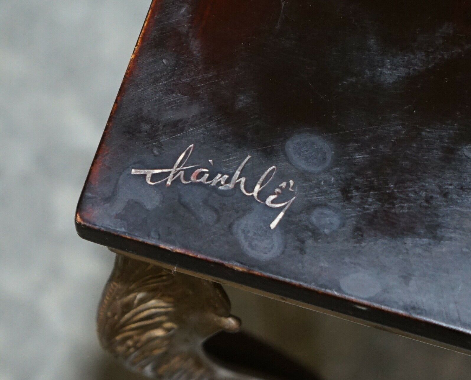 photo for sale Lovely Vintage Signed Hand Painted Chinese Oriental Coffee Cocktail Side Table