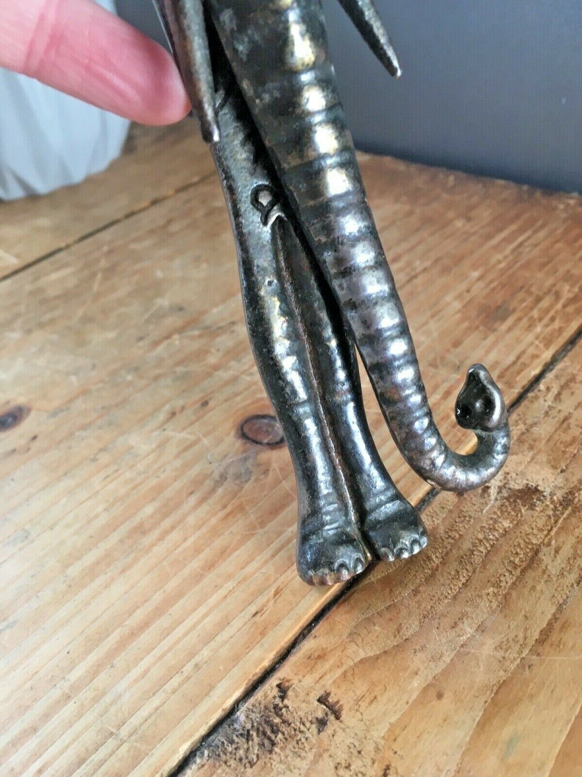 Beautiful Antique Cast Metal African Elephant Mahout Door Knocker / Nut Cracker photo vinterior