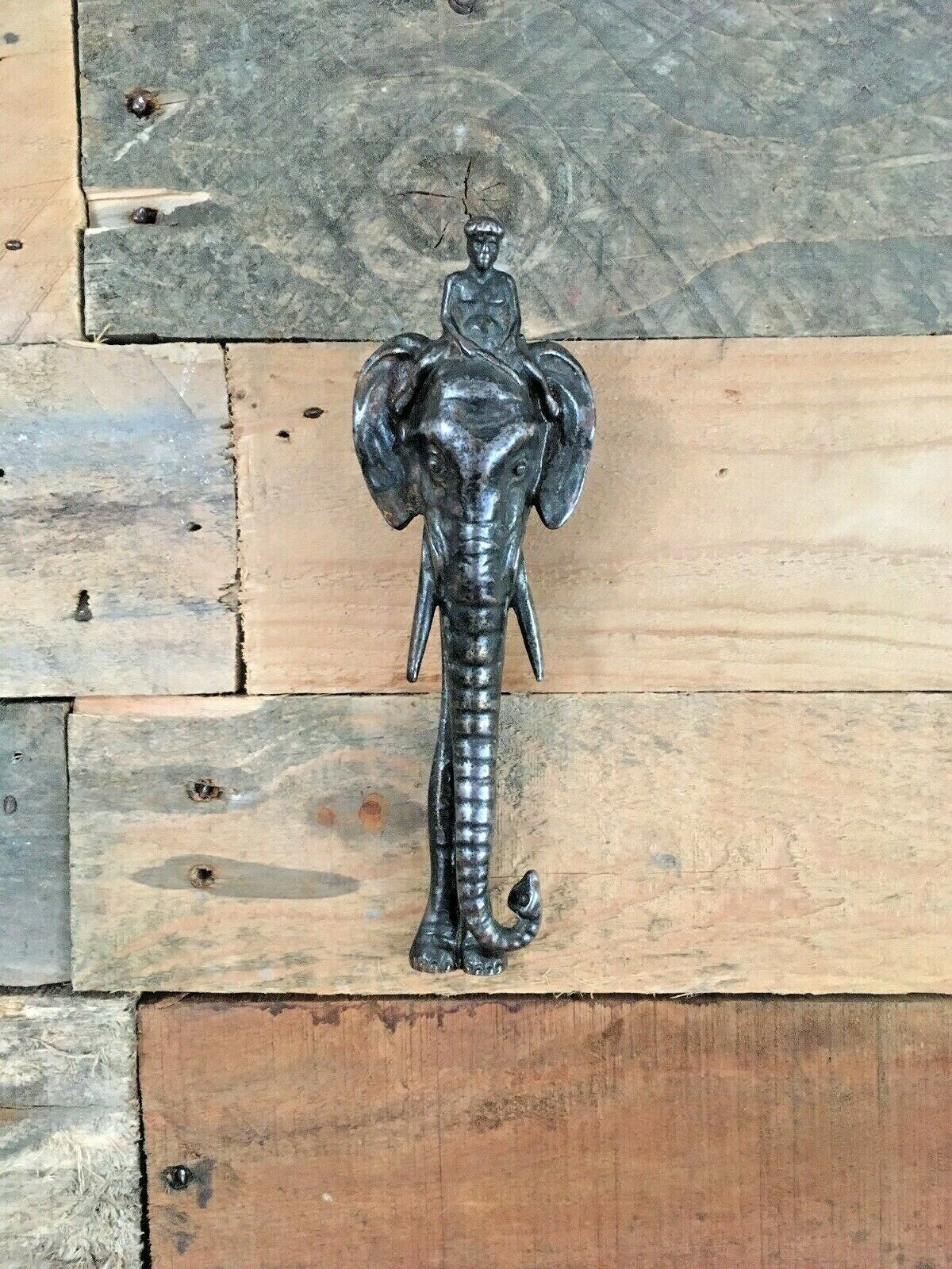 Beautiful Antique Cast Metal African Elephant Mahout Door Knocker / Nut Cracker