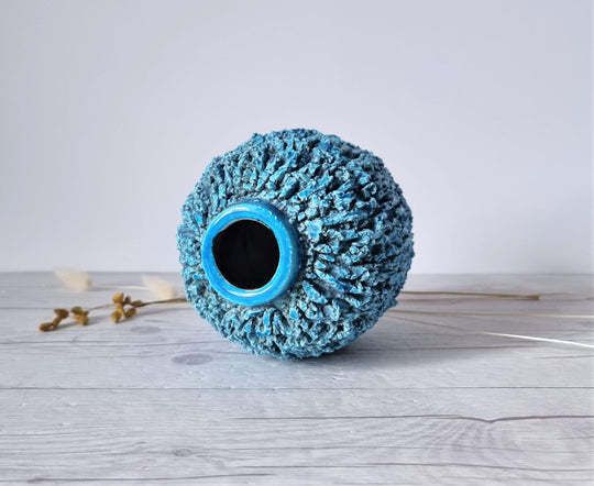 Gunnar Nylund For Rorstrand Chamotte Hedgehog Series Sculpted Turquoise Vase 1940s 50s Swedish photo 813.0