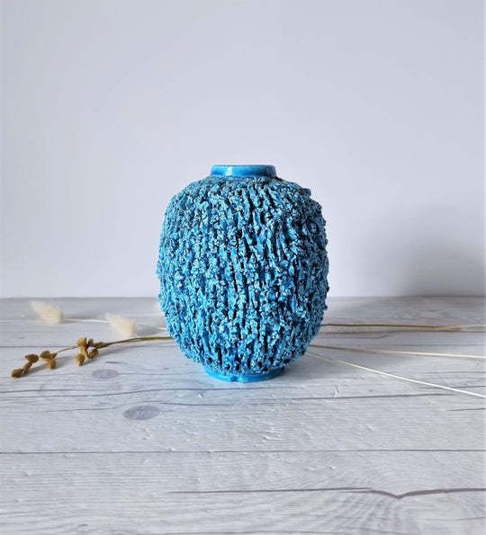 photo furniture Gunnar Nylund For Rorstrand Chamotte Hedgehog Series Sculpted Turquoise Vase 1940s 50s Swedish