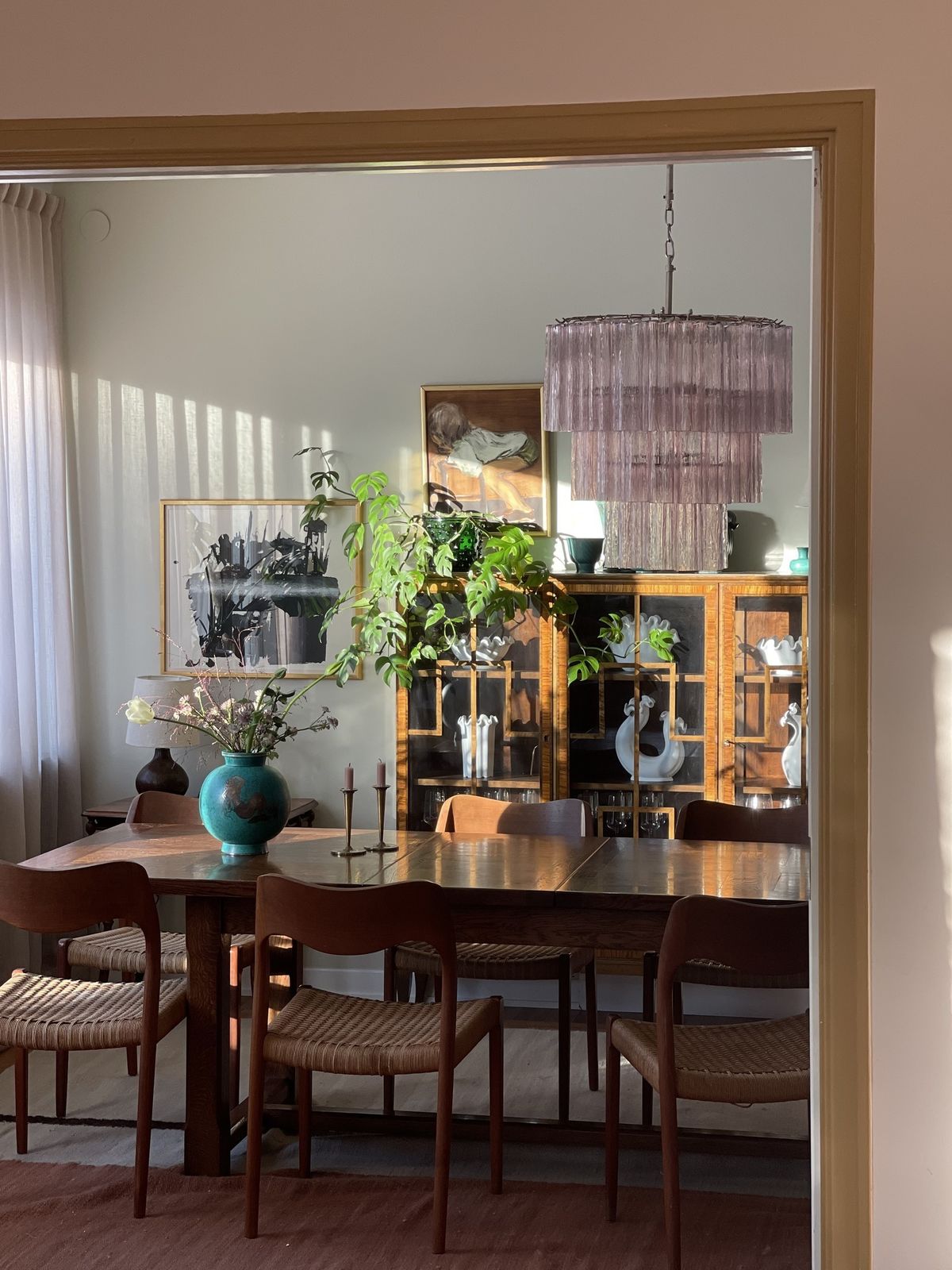 Pink Glass Murano Chandelier 'Tubular'. Large Size. photo Lighting