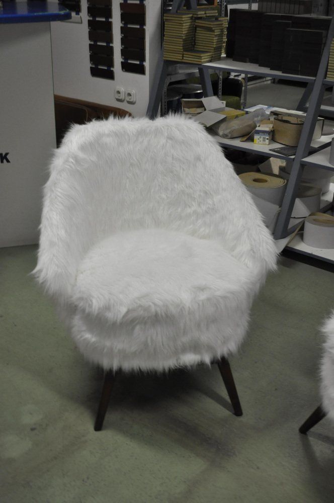 Mid Century White Faux Fur Lounge Chair, 1950s Set Of 2 photo vinterior