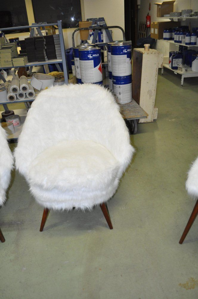 Mid Century White Faux Fur Lounge Chair, 1950s Set Of 2 photo buy